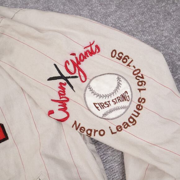 Vintage 90s Mirage Cuban Giants Baseball Large Beige Bomber Jacket - Picture 12 of 14